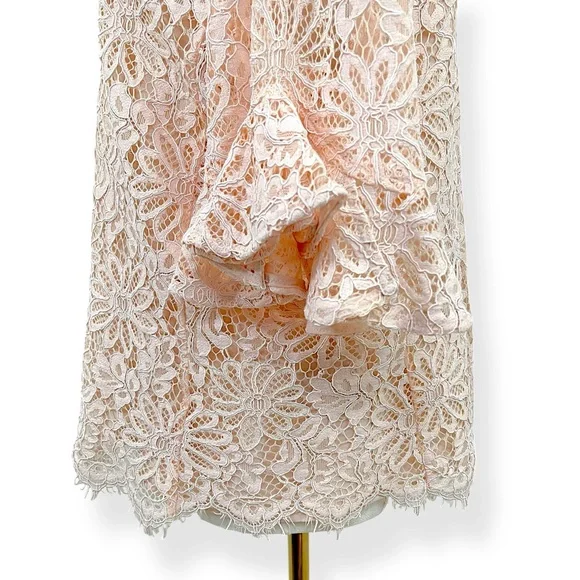 Nanette Lepore Floral Lace Crew Neck Bell Sleeve Top Shirt Large Light Pink - Picture 13 of 14